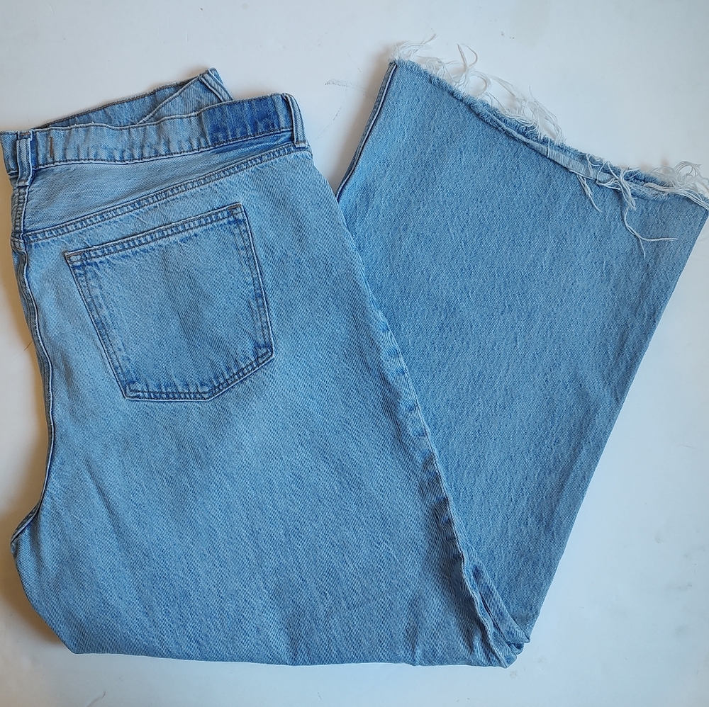 Abercrombie & Fitch The High Rise Wide Leg Jeans Raw Hem Women's Blue 35 L NWOT - Picture 9 of 16